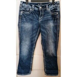 Silver Jeans Suki Bootcut Capri W30 L22.5 Medium Wash Thick Stitch
